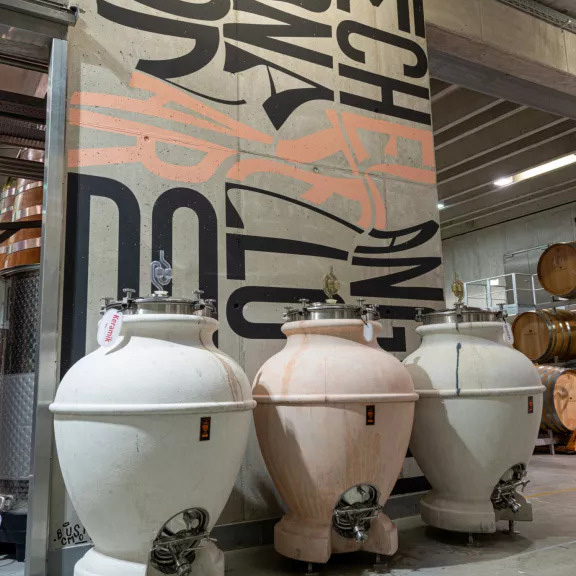 Drei Weinfässer im Weinkeller